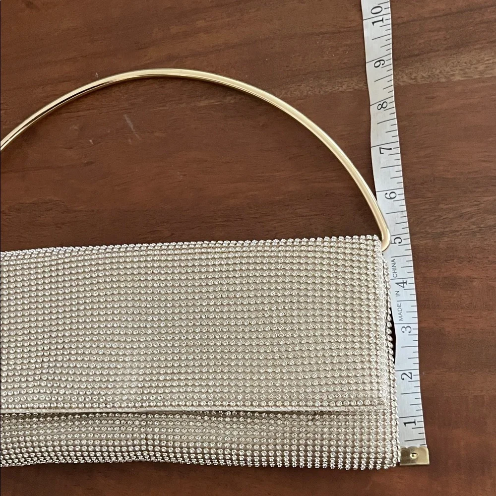 Crystal-Embellished Evening Clutch - Gold Chain Handle